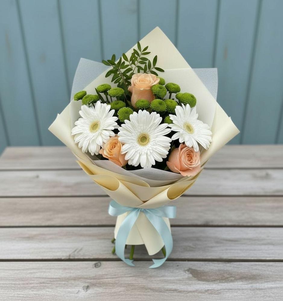 Букет цветов из: Герберы, Розы и Хризантемы в Комаричах